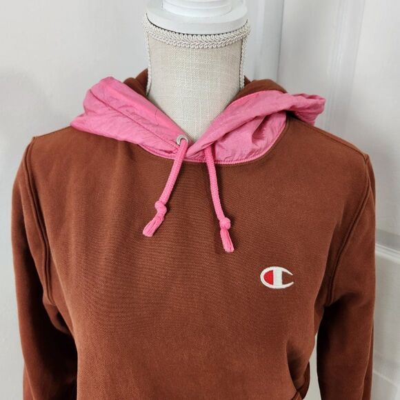 Champion Reverse Weave Hoodie Womens Small Brown Pink Soft Shell Hood Ribbed - Picture 2 of 16